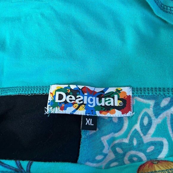 VTG Y2K Desigual A Line Circle Skirt XL Embroidered Patchwork Floral Whimsical - Picture 8 of 10